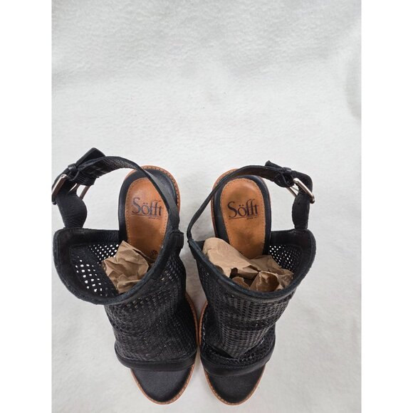 Sofft Milly Size 9M Black Leather Open Toe Perforated Block Heel Sandals Womens - Picture 3 of 7